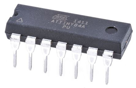 Microchip ATTINY84A-PU, 8 bit AVR, tinyAVR Microcontroller, 20 MHz, 8kB FLASH, 14-Pin PDIP