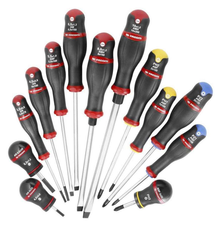 Facom Phillips, Pozidriv, Slotted Standard Screwdriver Set, 13-Piece