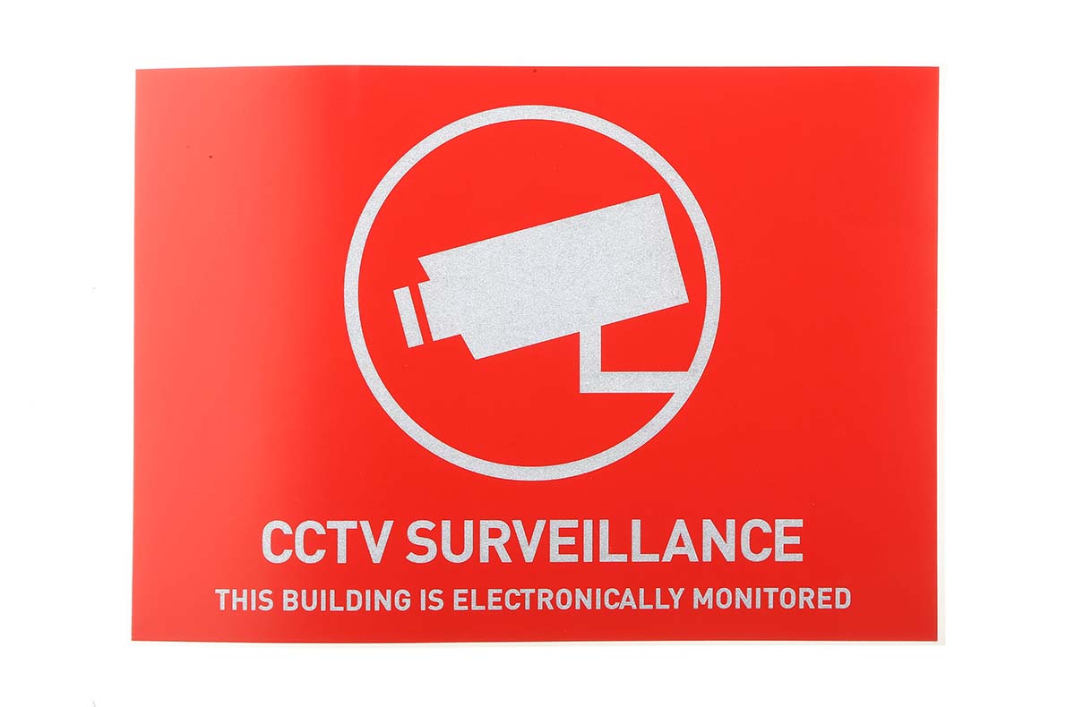 ABUS Security-Center Red, White CCTV Sticker, English, CCTV Surveillance This Building Is Electronically Monitored, 105