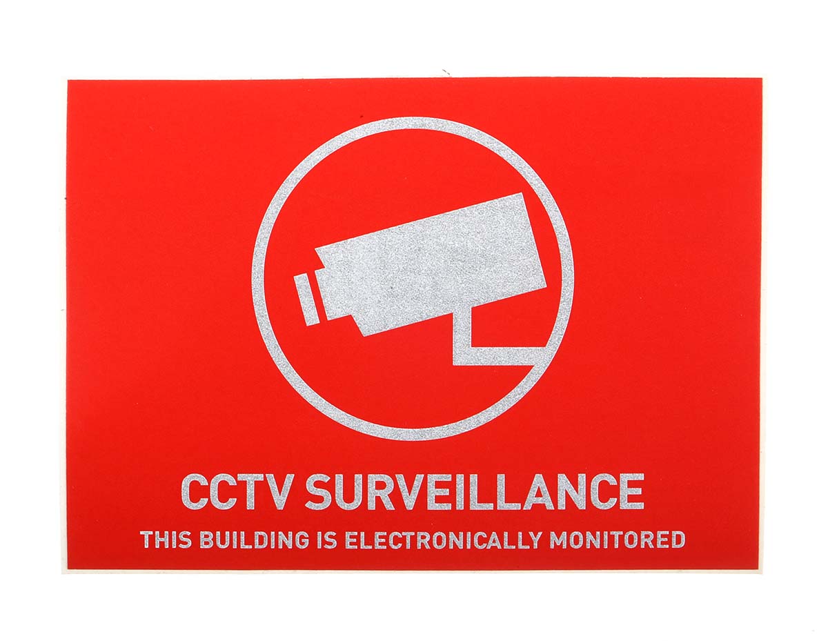 ABUS Security-Center Red, White Surveillance Sticker, English, CCTV Surveillance This Building Is Electronically
