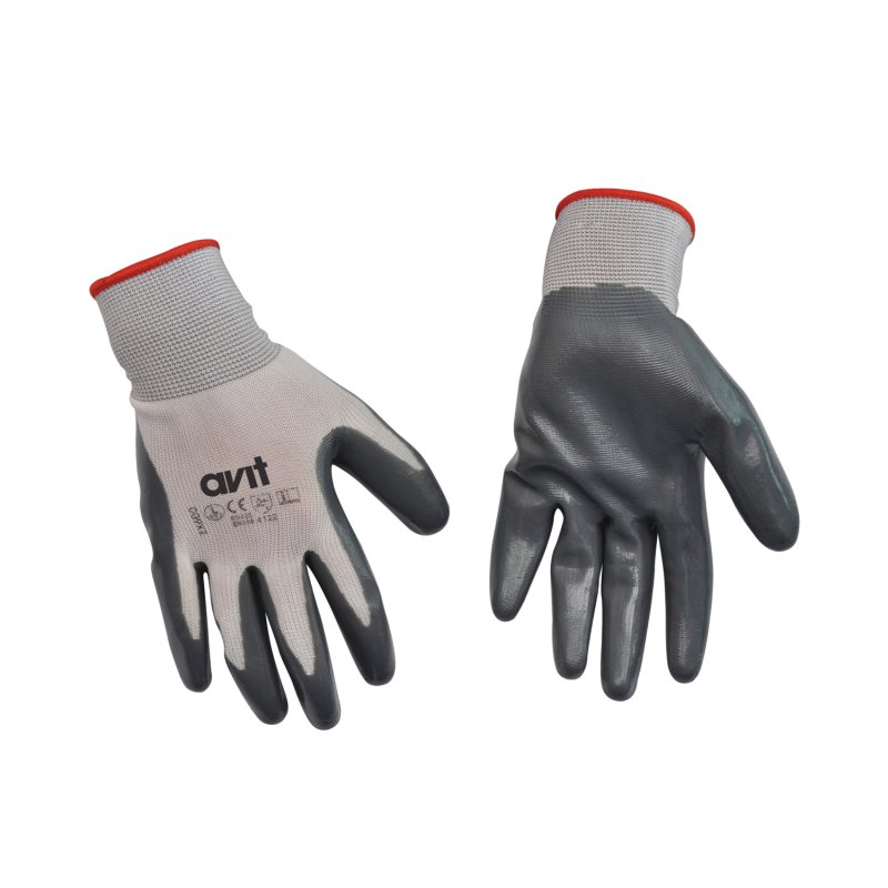 Avit AV13072 Grey Nylon Glove, Size 9, Nitrile Coating