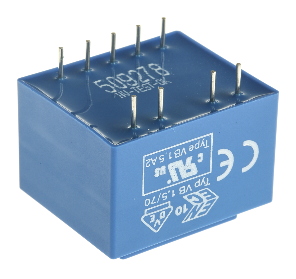 avb15215 Block 15 V ac 2 Output Pin PCB Transformer, DIN EN 61558-2-1, VDE 0570 Part 2-6, IEC 61558-2-1, IEC 61558-2-6, ENEC 10