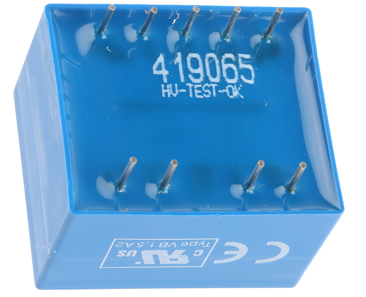avb15218 Block 18 V ac 2 Output Pin PCB Transformer, VDE 0570 Part 2-6, ENEC 10 (VDE), DIN EN 61558-2-1, C-UL-US, IEC 61558-2-6,