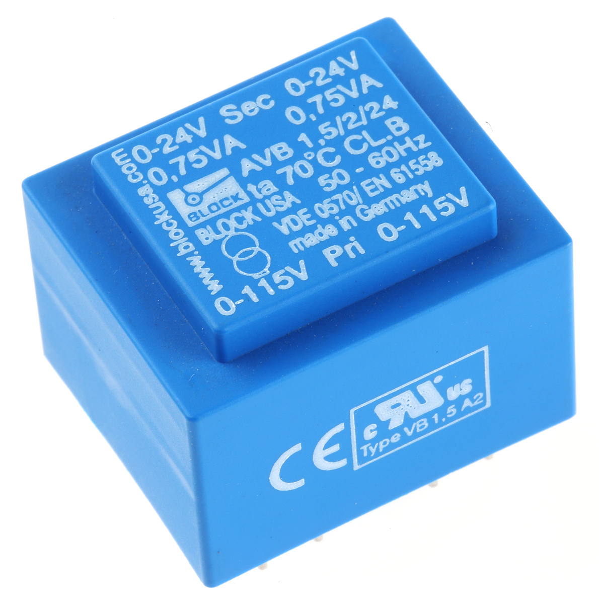 Block 24 V ac 2 Output Through Hole PCB Transformer, UL 1.5 VA