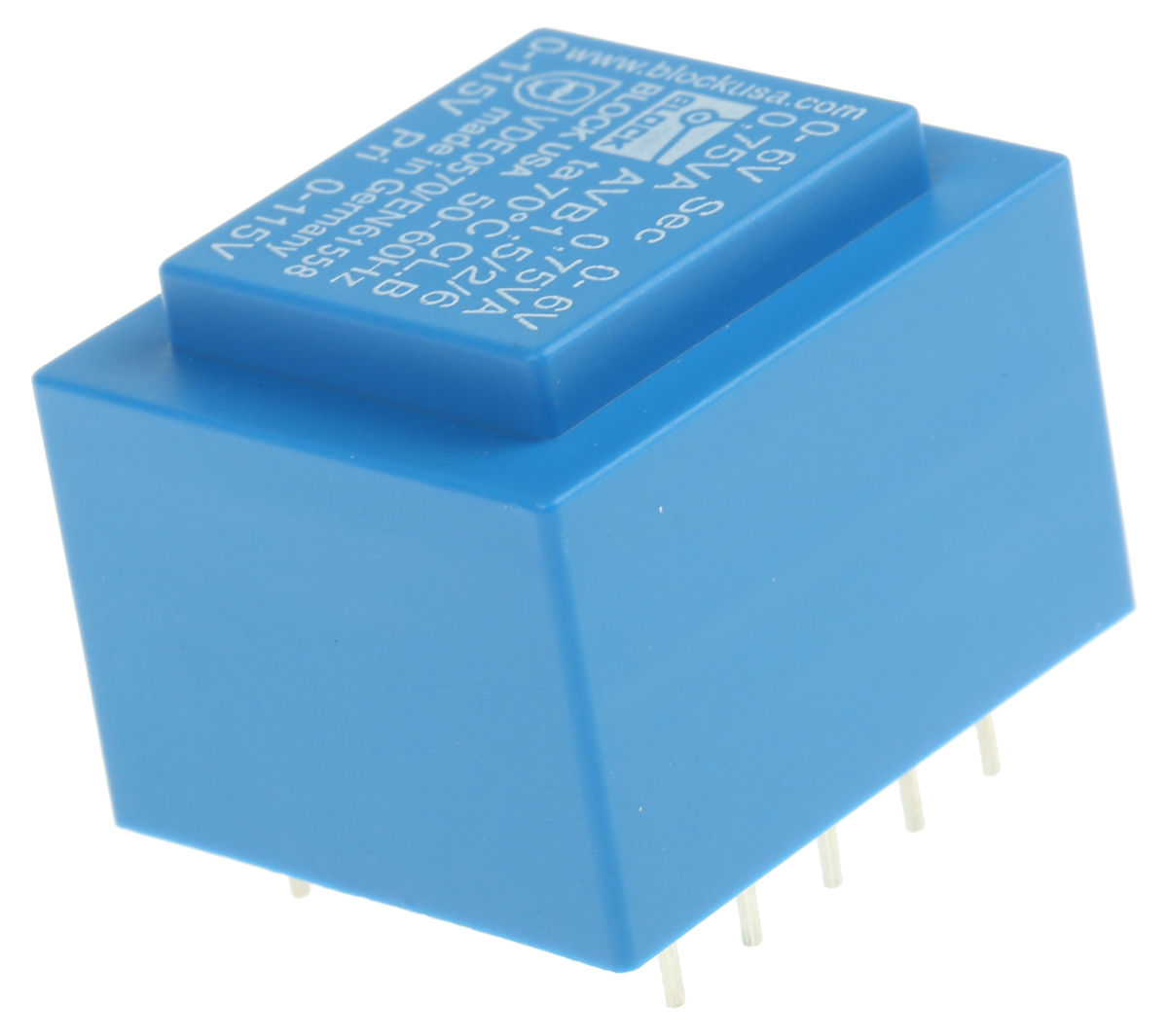avb1526 Block 6 V ac 2 Output Pin PCB Transformer, DIN EN 61558-2-1, C-UL-US, DIN EN 61558-2-6, VDE 0570 Part 2-6, ENEC 10