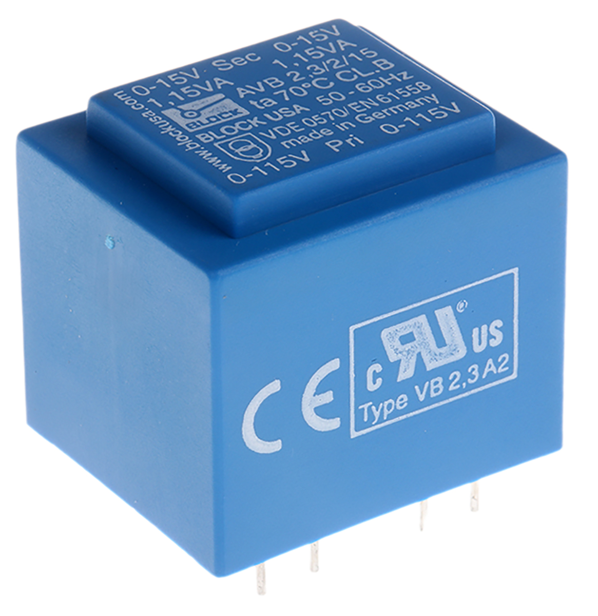 Block 15 V ac 2 Output Through Hole PCB Transformer, UL 2.3 VA