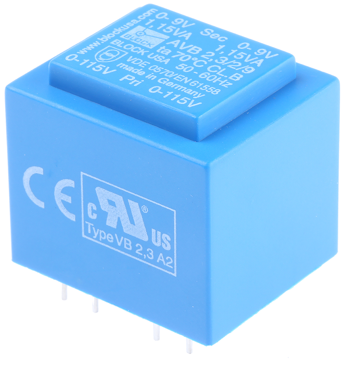 Block 9 V ac 2 Output Pin PCB Transformer, VDE 0570 part 2-1, DIN EN 61558-2-1, DIN EN 61558-2-6, IEC 61558-2-1, VDE