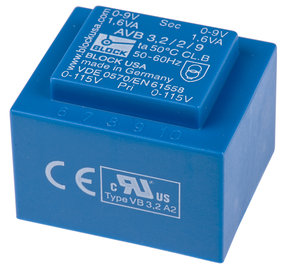Block 9 V ac 2 Output Pin PCB Transformer, ENEC 10 (VDE), DIN EN 61558-2-1, IEC 61558-2-6, C-UL-US, IEC 61558-2-1, DIN