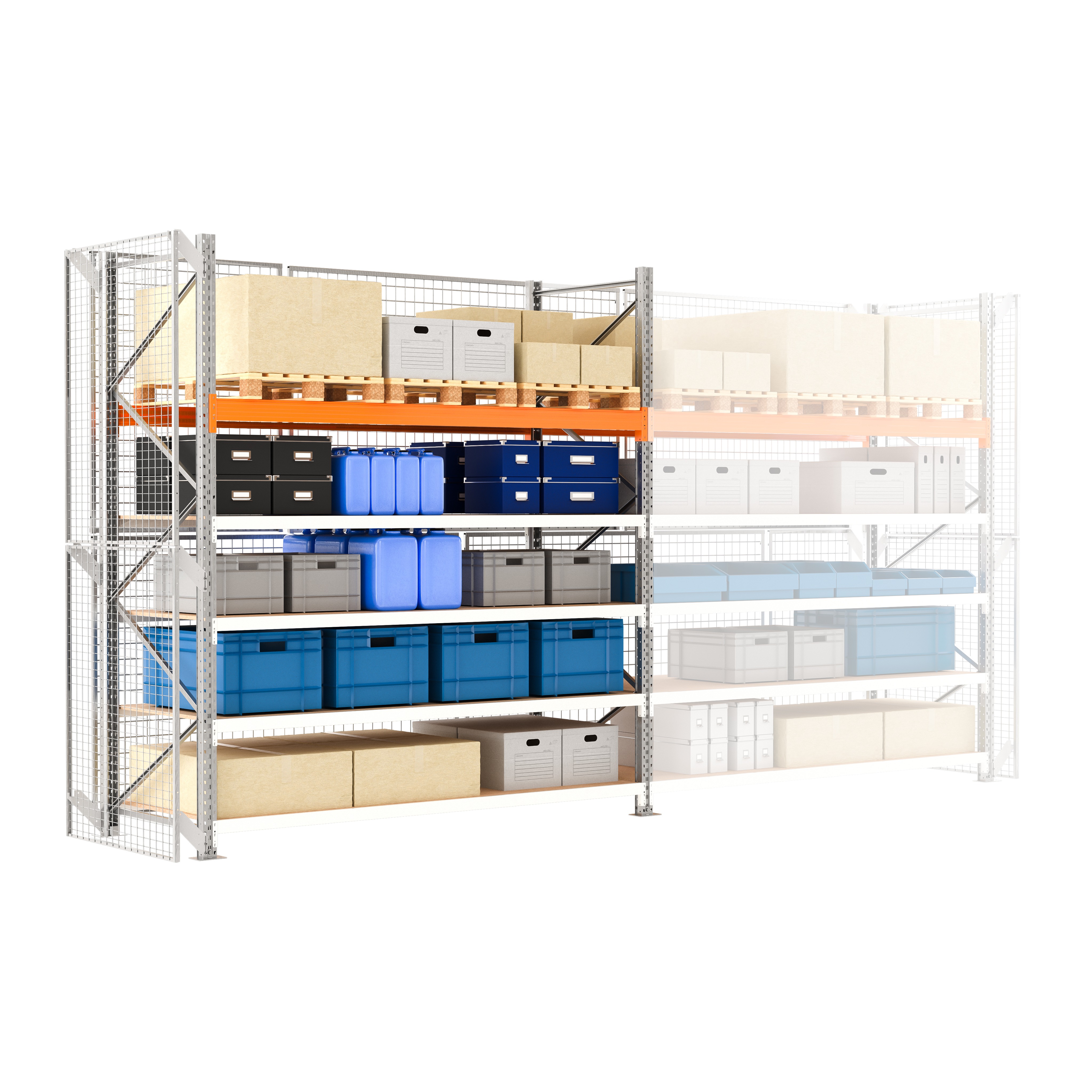 axzhybrsec3027ed1 Manorga Galvanised Sheet Steel Shelving System, 3000 mm x 3000mm, 1100 mm, 1000 kg Load