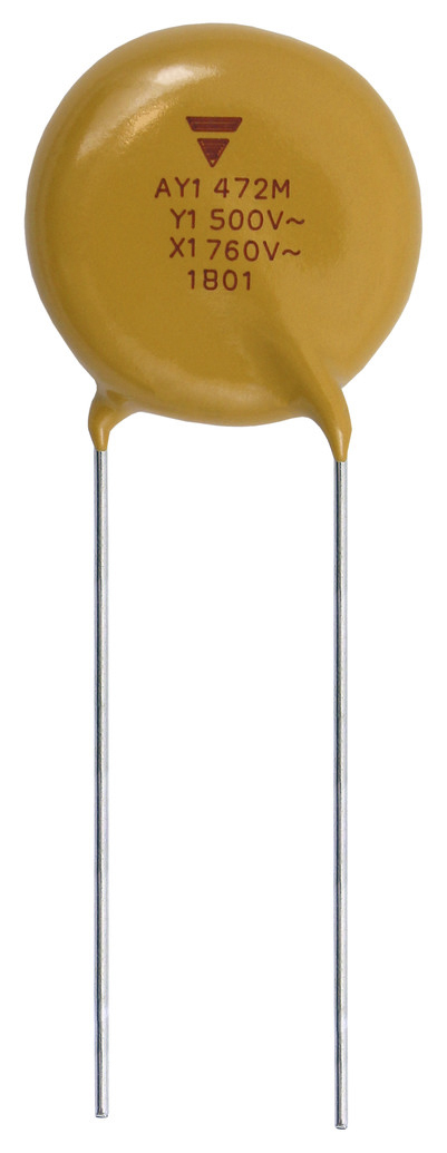 Vishay Single Layer Ceramic Capacitor 1 nF 500V ac ±20 % Y5U Dielectric, AY1, Through Hole 125 °C Max Op. Temp.