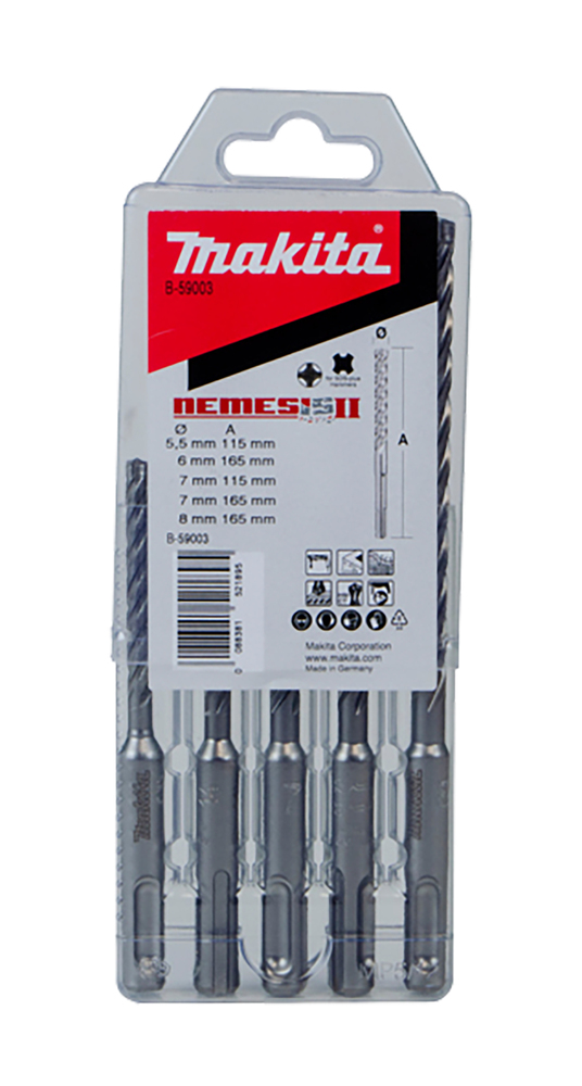 Makita 5-Piece SDS Set for Masonry, 8 mm Max, 5.5 mm Min, Carbide Bits