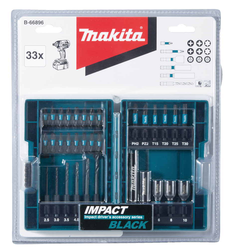b-66896 Makita Hex, Phillips, Pozidriv, Torx Drill & Screwdriver Bit Set 33 Pieces