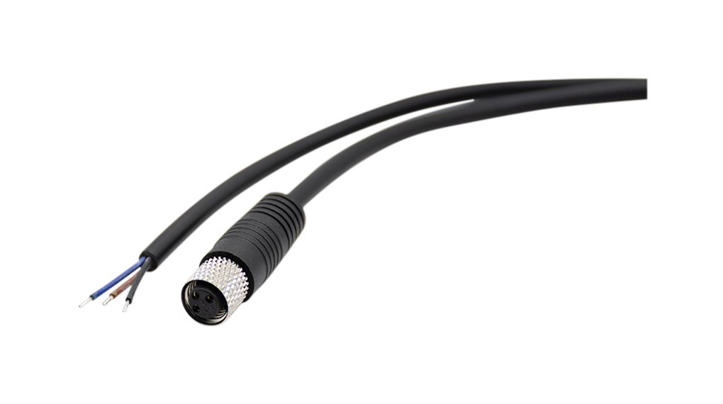 RND Female 3 way Straight M8 to Free End Cable Connector Cable, 2 m