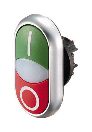 Eaton M22 Series, Green, Red Push Button, Momentary, 23mm Cutout