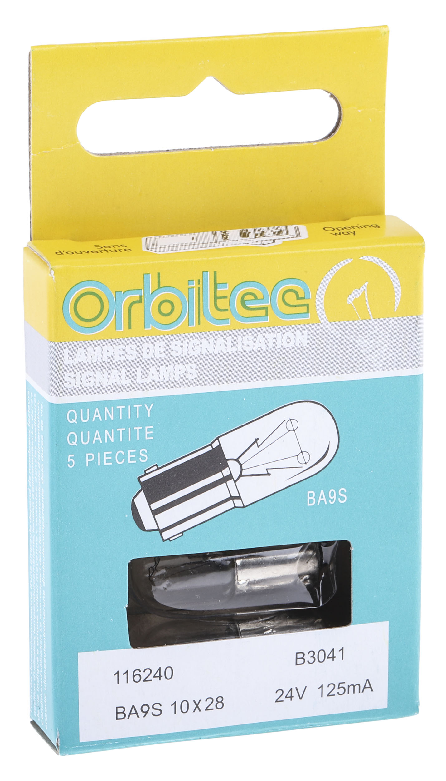 b3041 Orbitec BA9S Indicator Light, Clear, 24V, 125mA, 1000 h