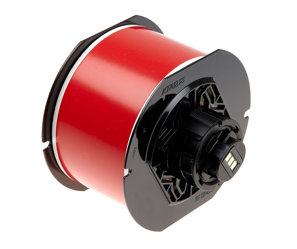 Brady Red Red Print Label Roll, 57 mm Width, 1 Roll Qty, 266 mm