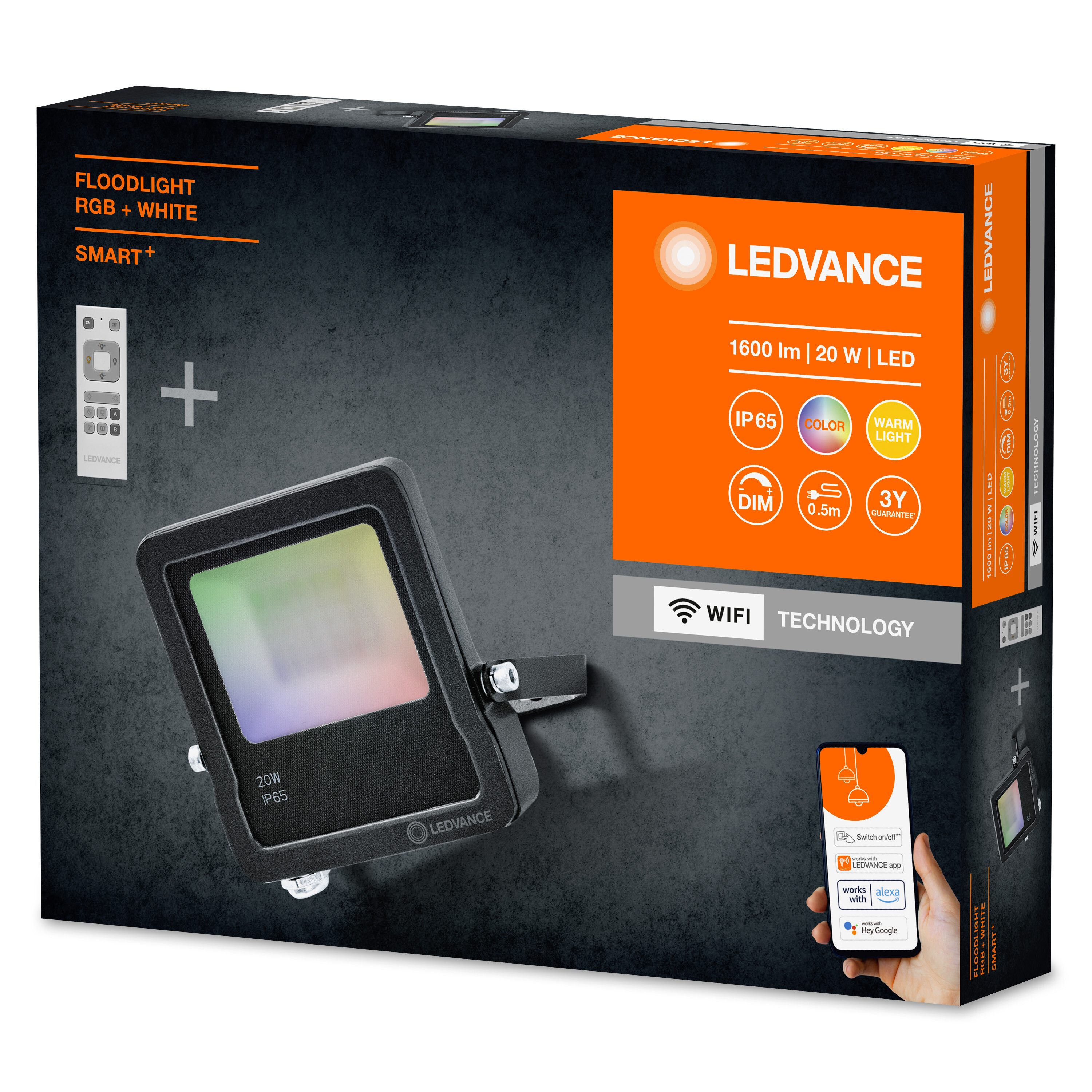 4058075576674 LEDVANCE 40580 Floodlight, 20 W, 1600 lm, IP65, 240 V