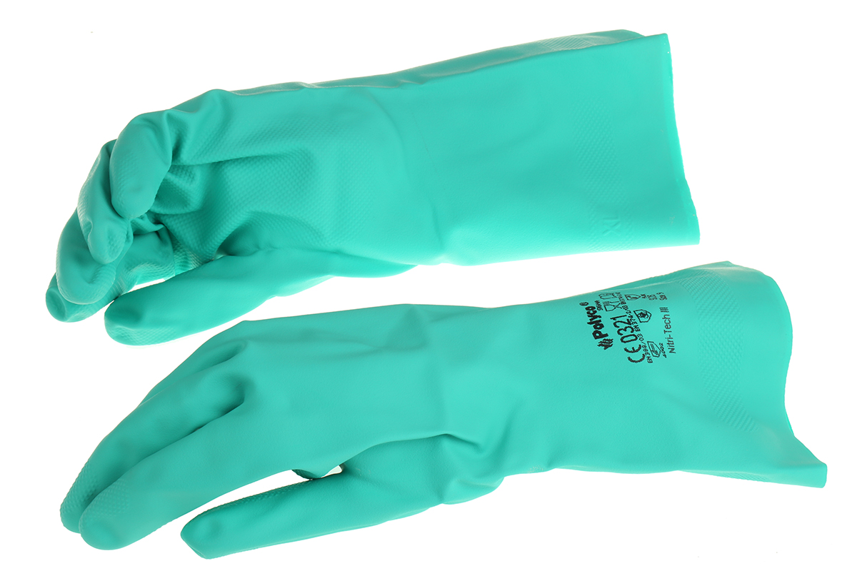 Polyco Healthline Green Nitrile Work Gloves, Size 9
