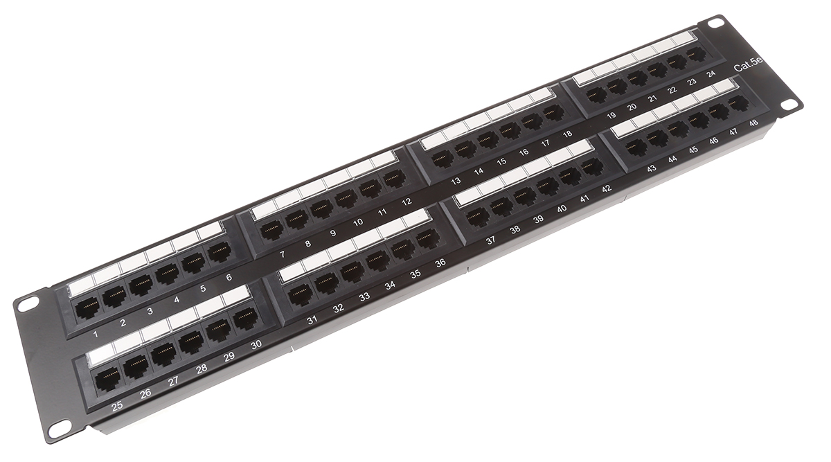 RS PRO Cat5e 48 Port RJ45 RJ Patch Panel UTP 2U Black