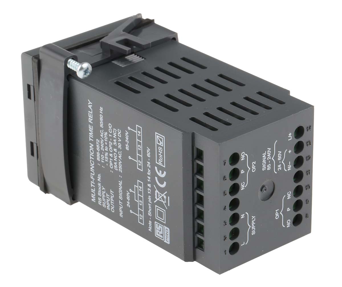896-6872 RS PRO Panel Mount Timer Relay, 110 → 240V ac, 2-Contact, 01.s → 999days, DPDT