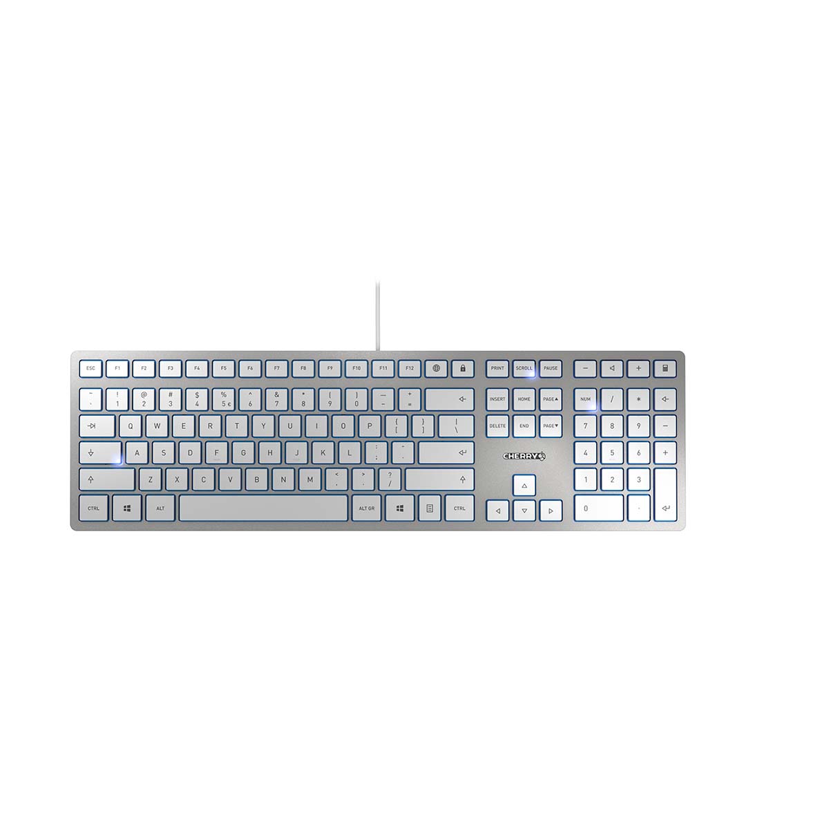 Cherry KC 6000 SLIM Wired USB Keyboard, QWERTY, Silver, White
