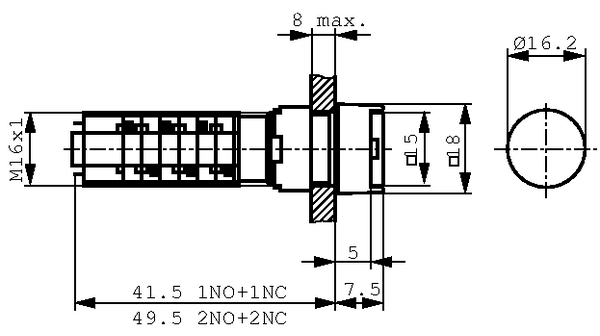 1151084510000 RAFI 1.15.108 Series Illuminated Push Button Switch, Momentary, Panel Mount, 16.2mm Cutout, 1NO+1NC, 230V, IP40