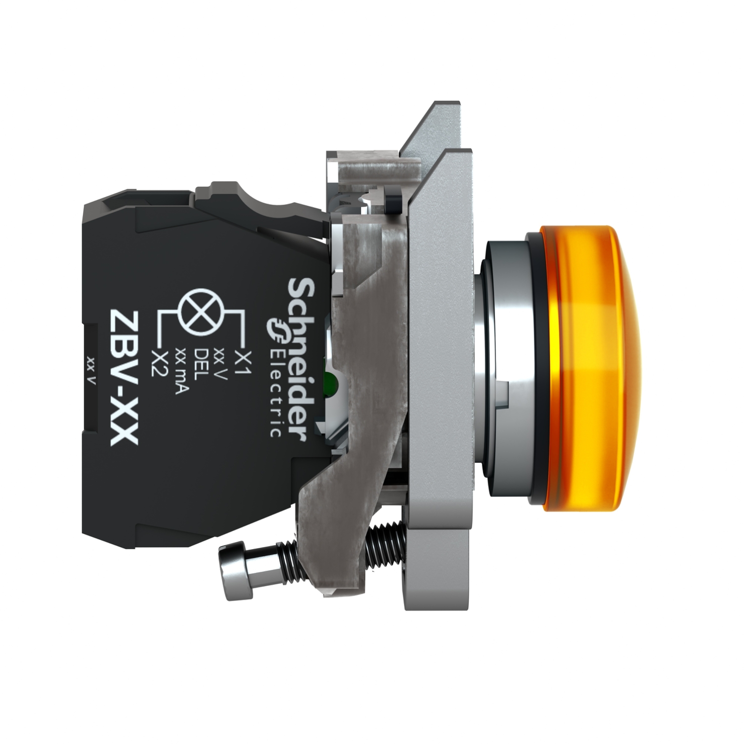 xb4bvg5 Schneider Electric Harmony XB4 Orange LED Pilot Light, 22mm Cutout, IP66, IP67, IP69, IP69K, 120 V ac, 3 A ac, 270 mA dc