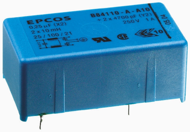 TDK, B84110-A 2 A 250V ac/dc 60Hz, Through Hole EMC Filter, Pin 1 Phase