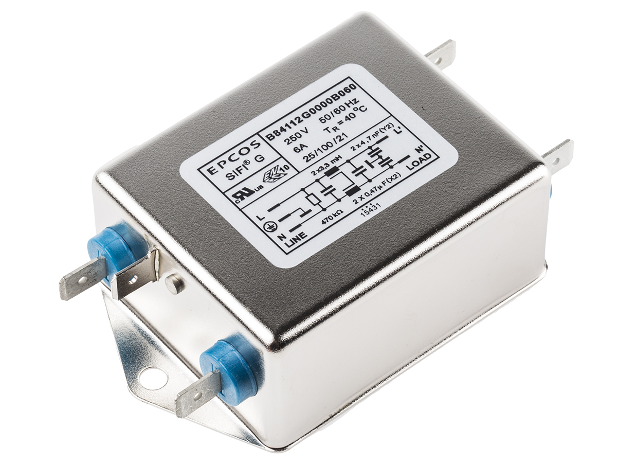 TDK, B84112G 6 A 250V ac 50Hz, 60 Hz, Chassis Mount EMC Filter, Screw 1 Phase