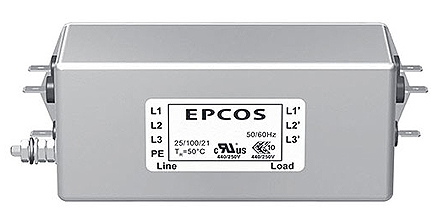 TDK, B84143A*166 20 A 520V ac 50Hz, 60 Hz, Chassis Mount EMC Filter, Terminal Block 3 Phase