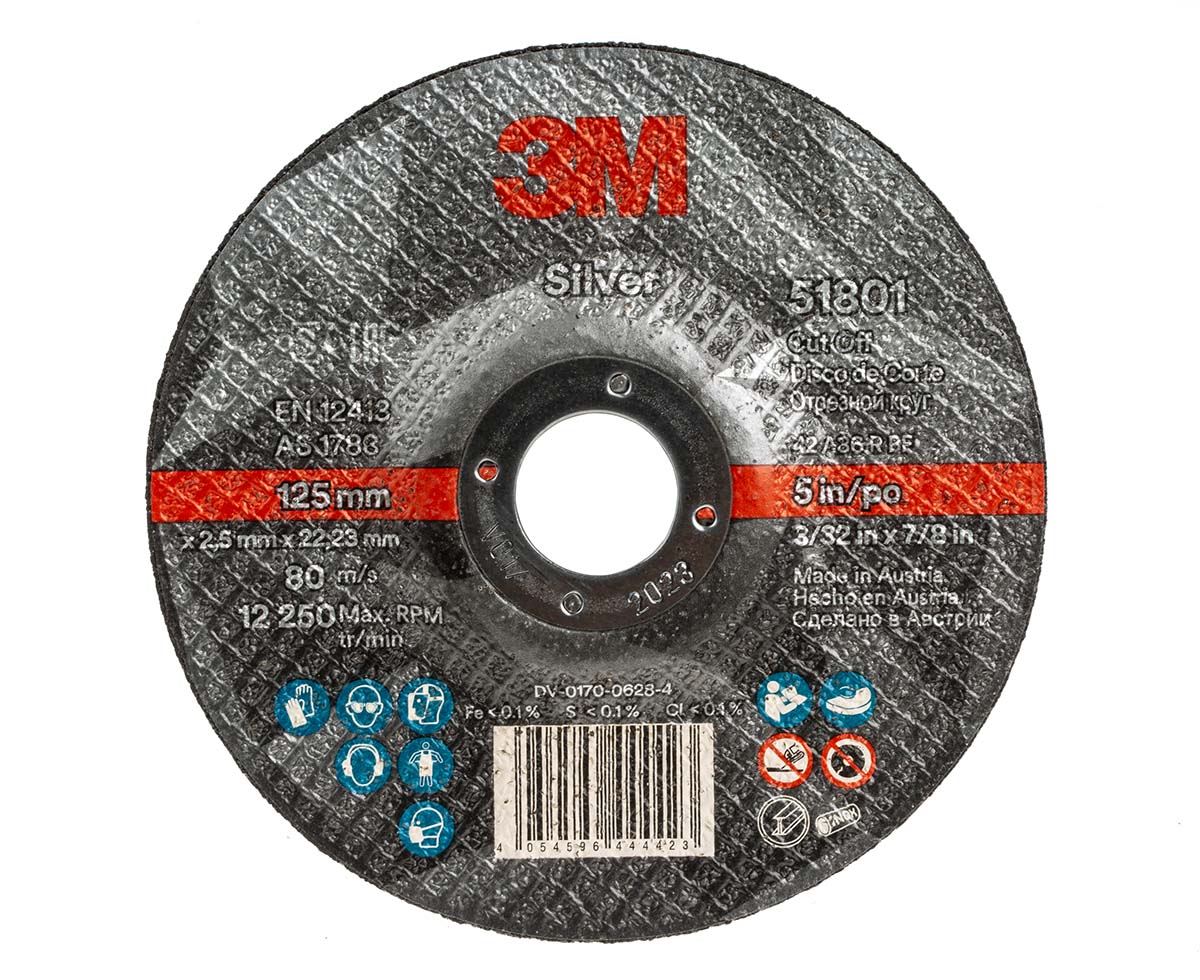 3M T42 Silver Aluminium Oxide Cut-Off Wheel, 125mm Diameter, P60 Grit