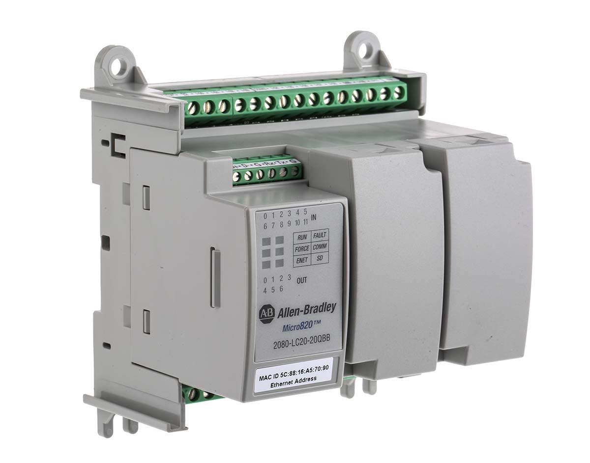 2080-lc20-20qbb Allen Bradley Micro820 Series PLC CPU for Use with Bulletin 2080, Relay Output, 12-Input, Analogue, DC Input