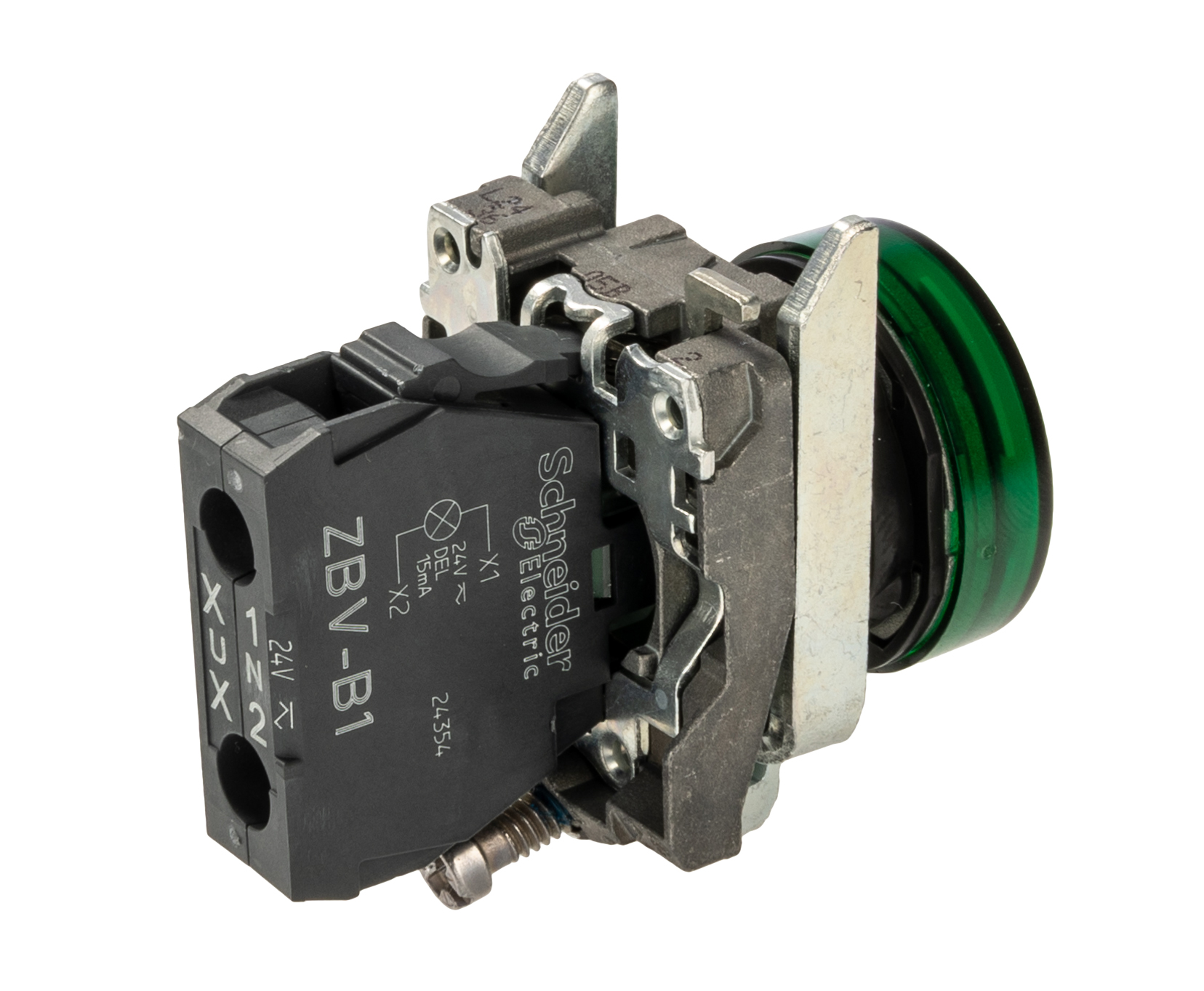 xb4bvb3 Schneider Electric Harmony XB4 Green LED Pilot Light, 22mm Cutout, IP66, IP67, IP69, IP69K, 24 V ac/dc