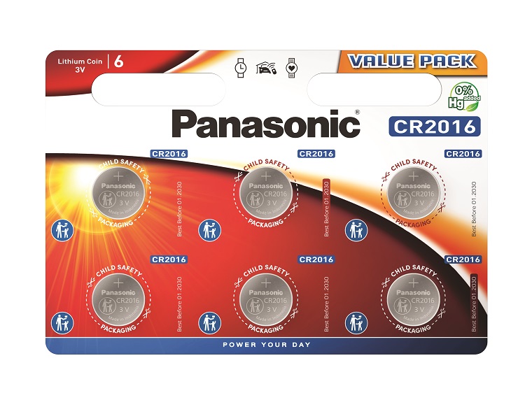 Panasonic CR2016 Button Battery, 3V, 20mm Diameter