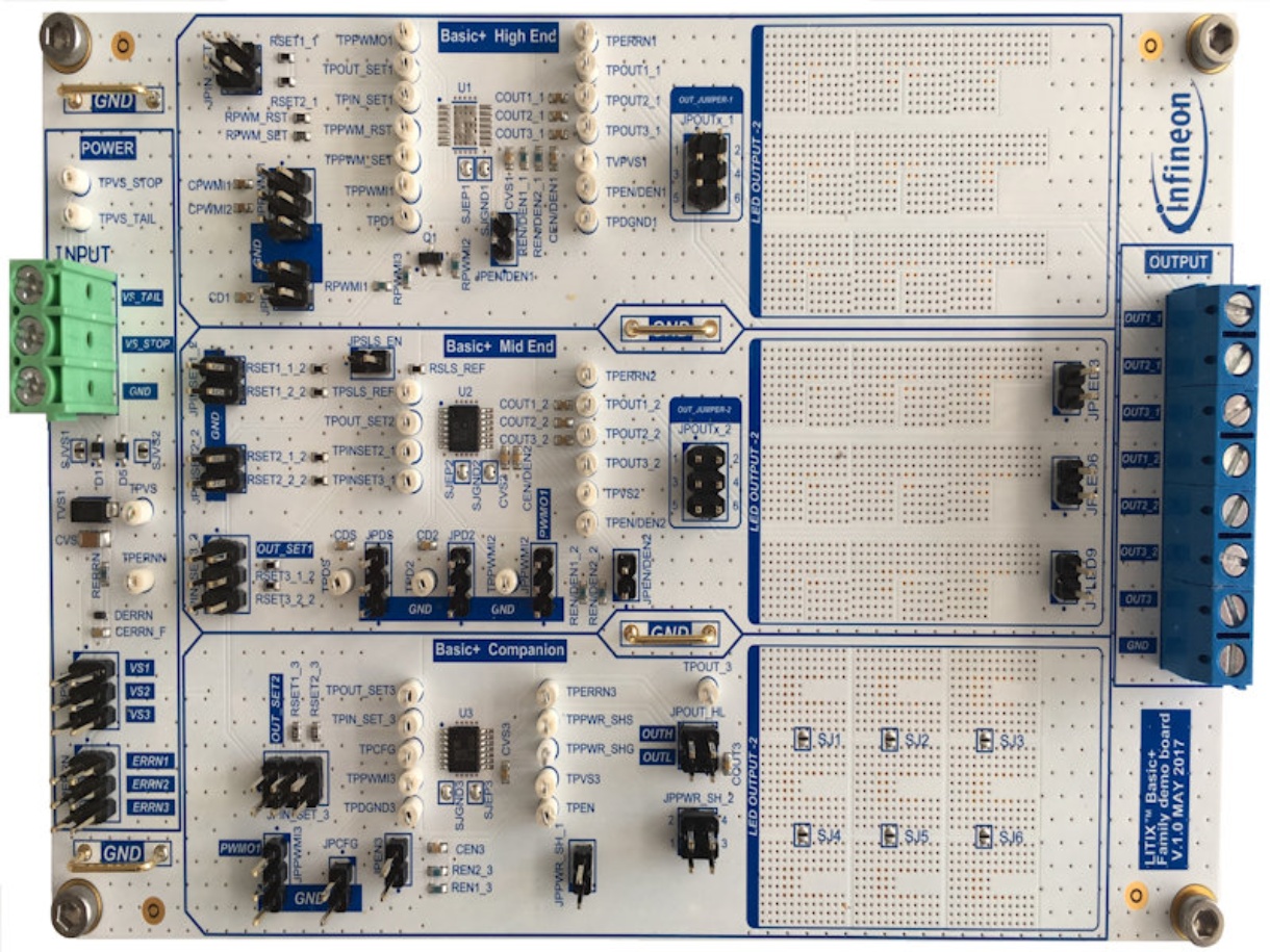 Infineon BASICPLUSDEMOBOARDTOBO1 BASICPLUS DEMOBOARD LED Driver Evaluation Board for TLD1114-1EP, TLD2141-3EP,