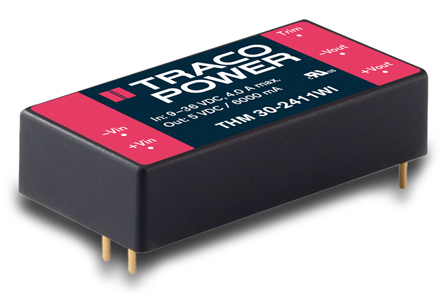 TRACOPOWER THM 30 WI Isolated DC-DC Converter, 24V dc/ 1.25A Output, 18 → 75 V dc Input, 30W, PCB Mount