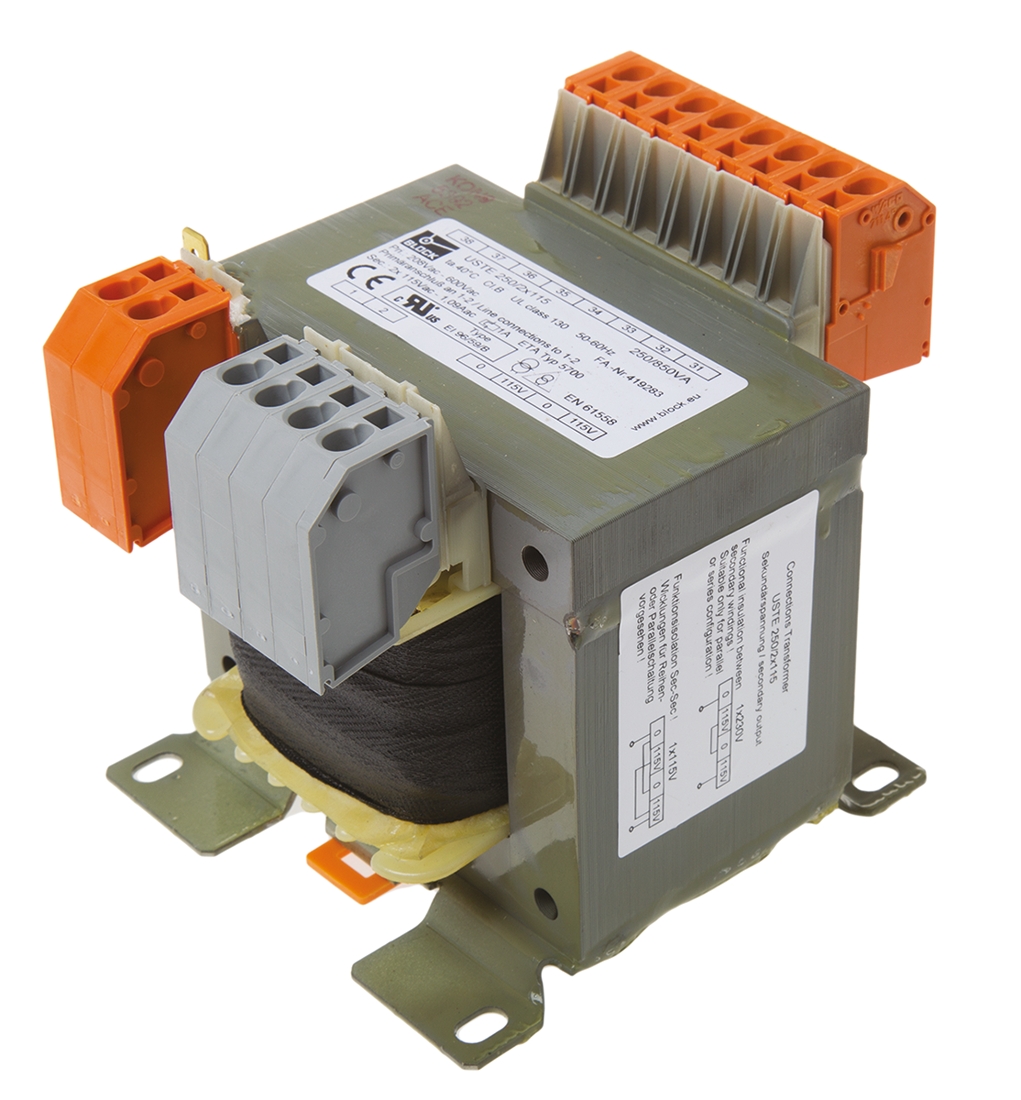 uste250-2x115 Block 2 Output 250 VA Chassis Mount Transformer, 2 x 115 V ac, cUL, VDE, UL