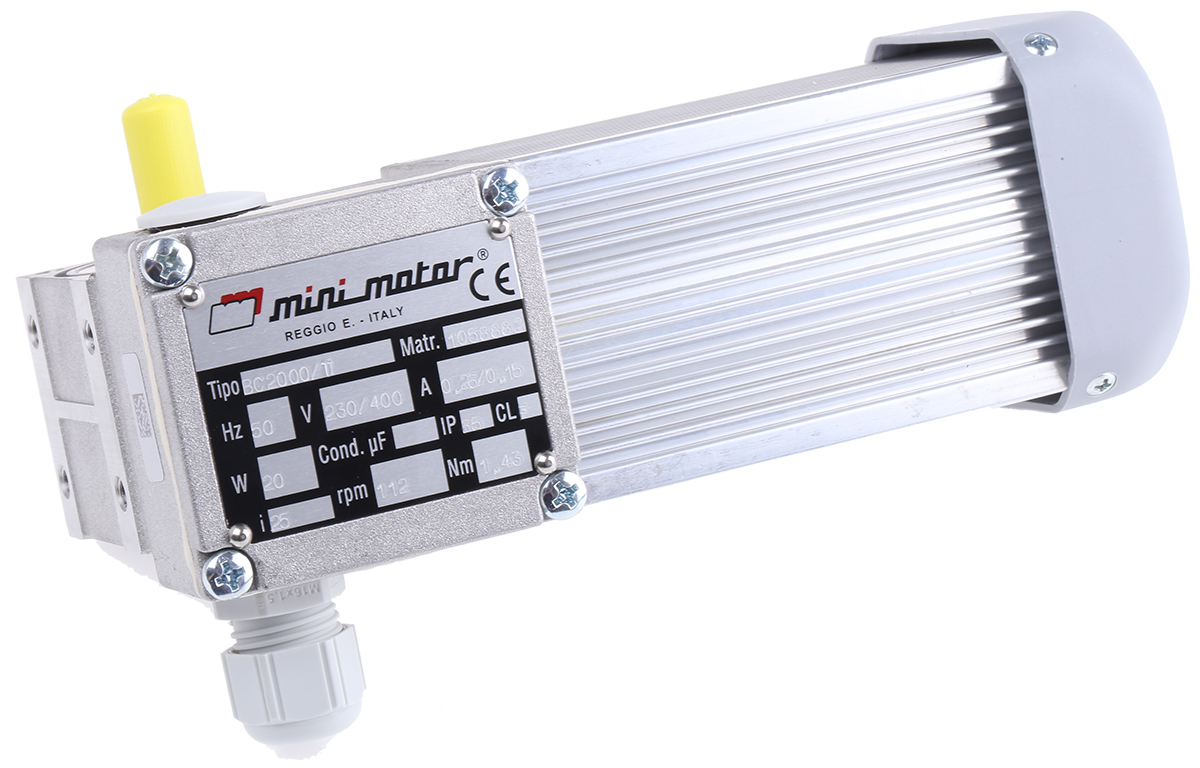 Mini Motor BC2000/T Worm AC Geared Motor, 20 W, 3 Phase, 2-Pole, 230V, 400 V