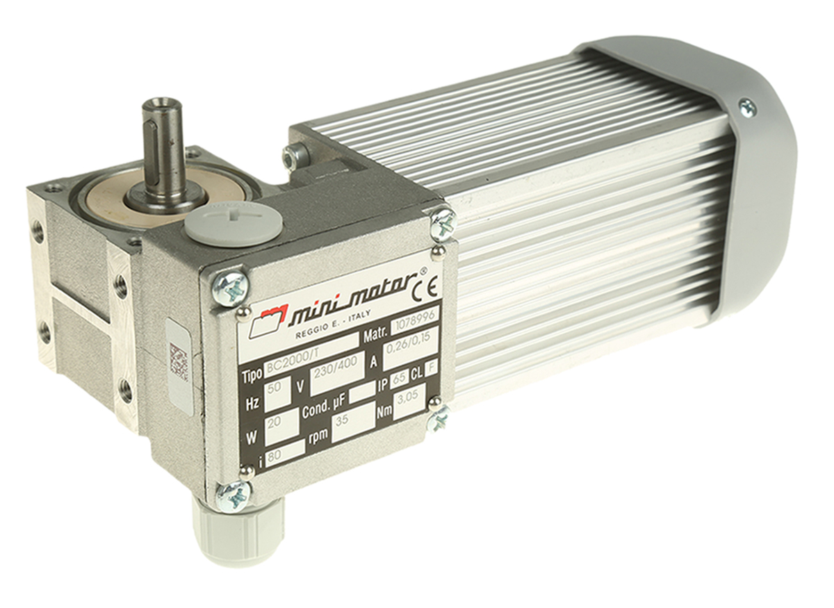 Mini Motor BC2000/T Worm AC Geared Motor, 20 W, 3 Phase, 2-Pole, 230V, 400 V
