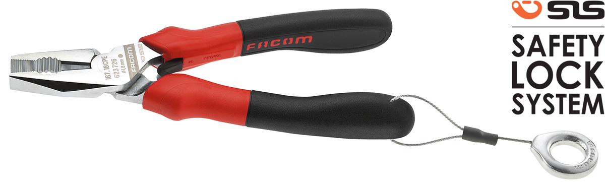 Facom Combination Pliers, 185 mm Overall, Straight Tip, 36mm Jaw