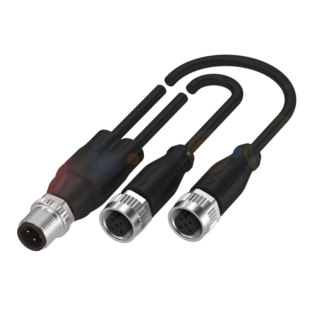 BALLUFF Male 4 way M12 to Female 5 way M12 Industrial Automation Cable Assembly, 0.3 m