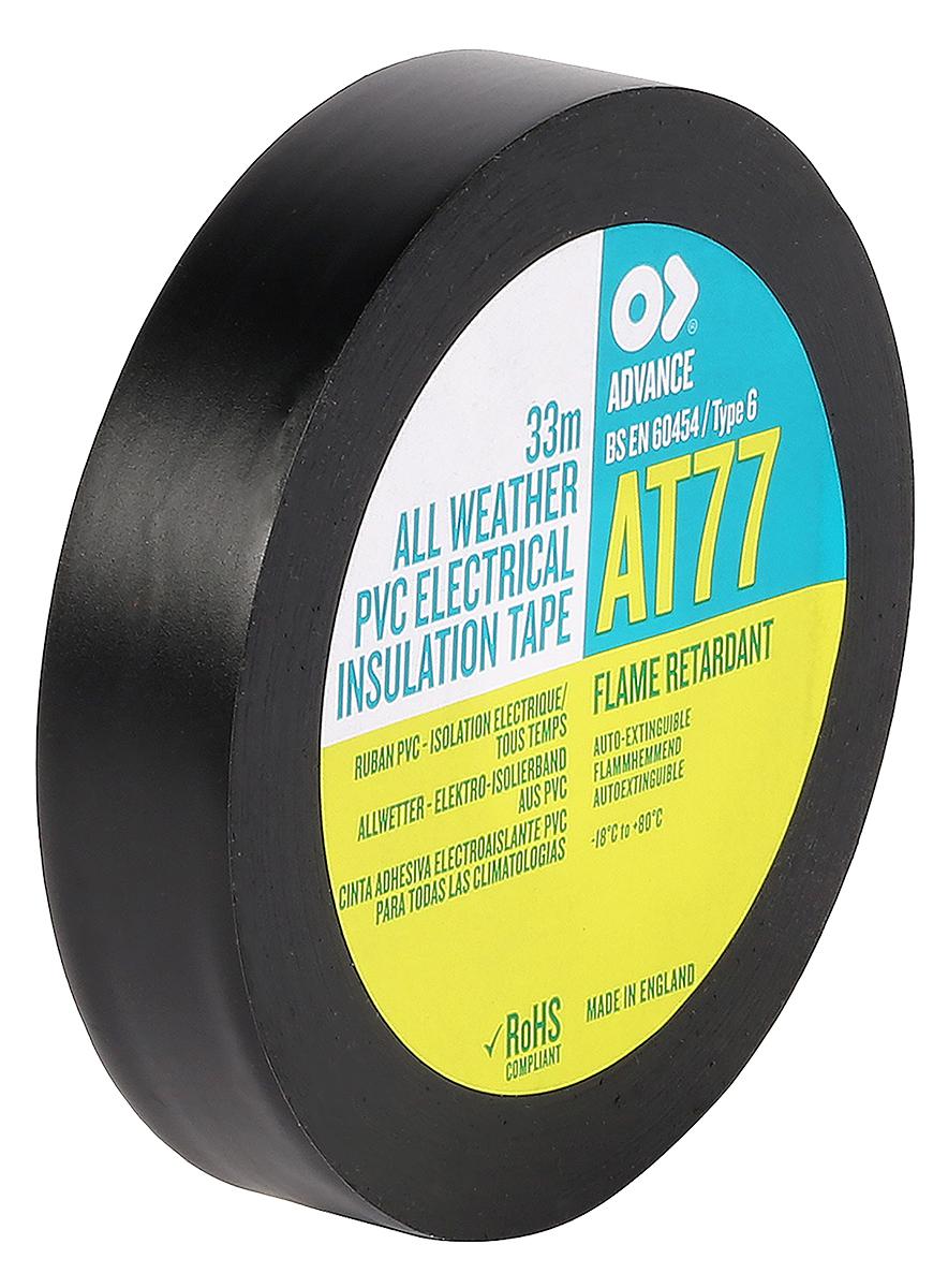 Advance Tapes AT77, Black Electrical Tape PVC, 19mm x 20m