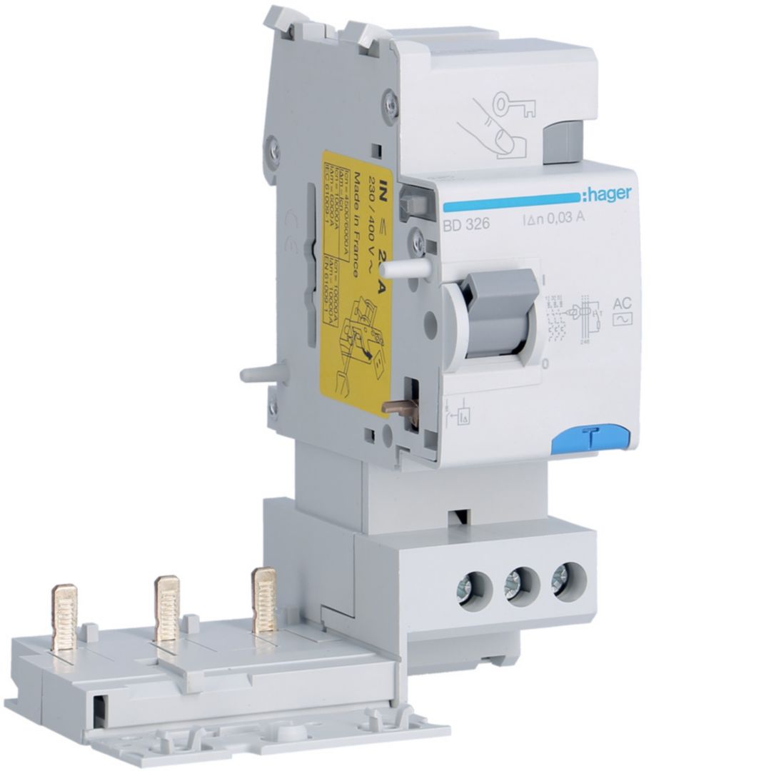 Hager BD Series Residual Current Circuit Breaker, 25A, 3-Pole, 30 mA, Type AC