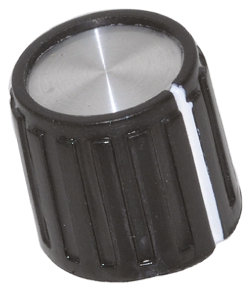 TE Connectivity 14mm Black Potentiometer Knob for 6.35mm Shaft Splined, PKG50B1/4