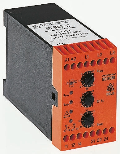 Dold Monitoring Relay, 3 Phase, 0.7 to 1.3 UN Monitor Range, DPDT, DIN Rail 80 to 230 V dc
