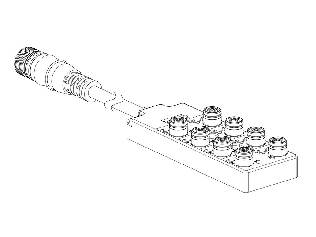 Brad from Molex 120119 Series Sensor Box, M12, 300mm cable, 5 way, 8 port