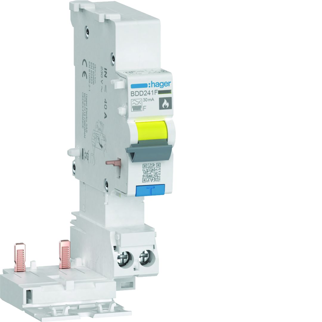 Hager BDD Series Industrial Surge Protector, 40A, 2-Pole, 30 mA, Type F