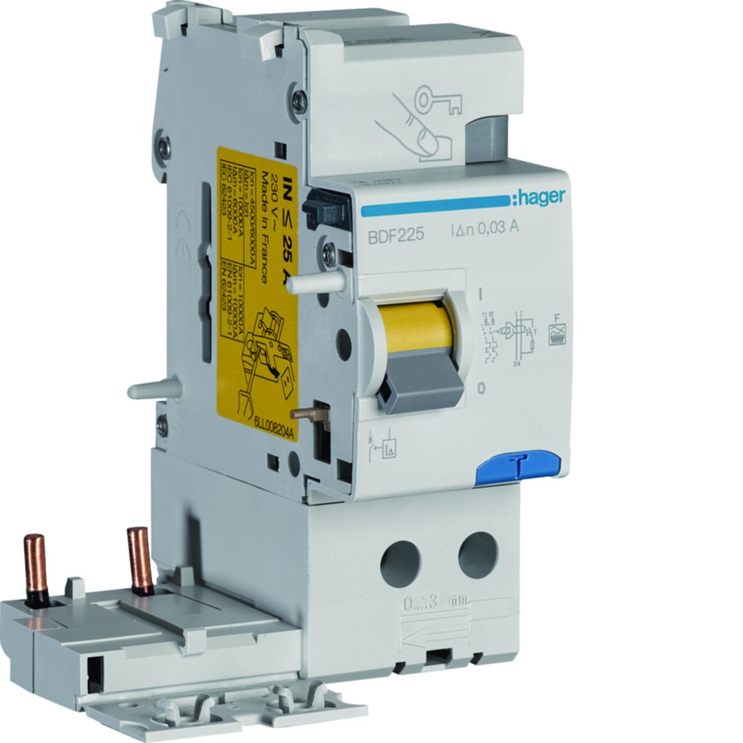 Hager BDF Series Residual Current Circuit Breaker, 25A, 2-Pole, 30 mA, Type AC, 25 A