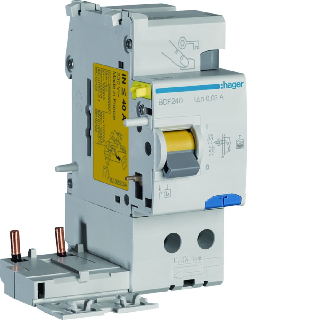 Hager BDF Series Residual Current Circuit Breaker, 40A, 2-Pole, 30 mA, Type F