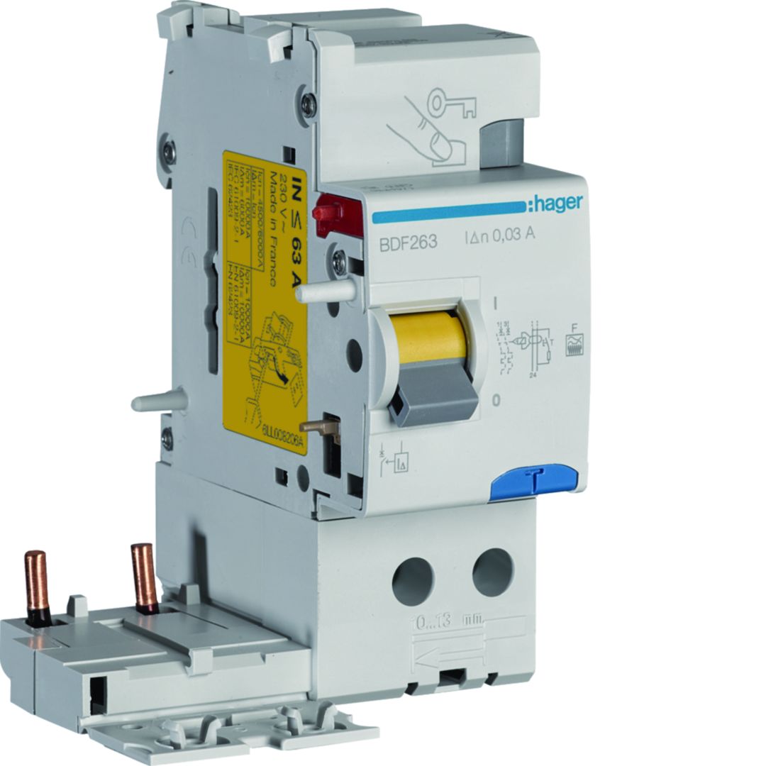 Hager BDF Series Residual Current Circuit Breaker, 63A, 2-Pole, 30 mA, Type F